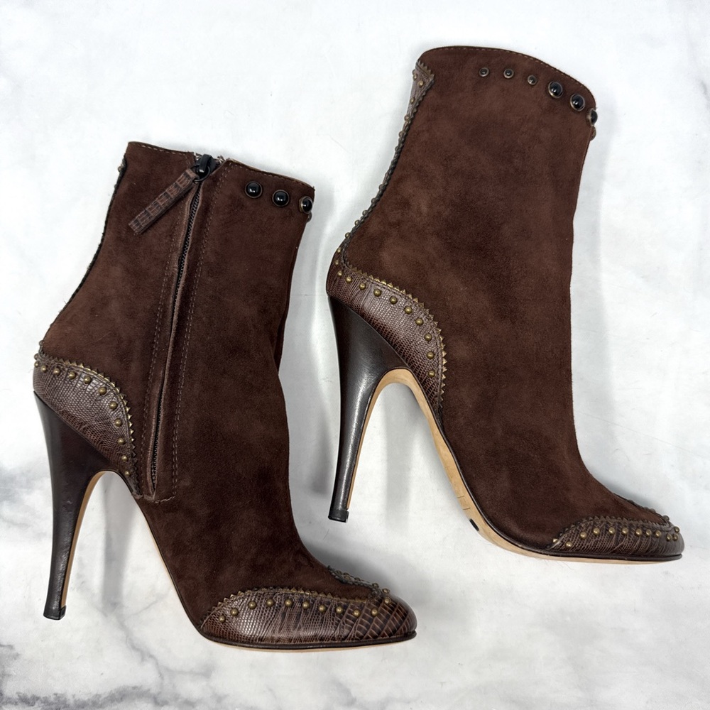NEW Giuseppe Zanotti Vicini Vintage Y2K Suede Western Studded Heeled Ankle Boots